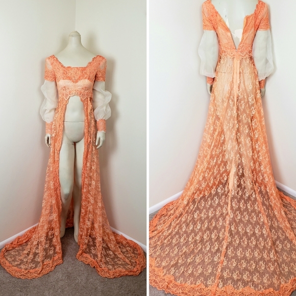 Vintage 60s Reworked Festival Renaissance Lace Maxi Wedding Dress - XXS - Picture 3 of 11